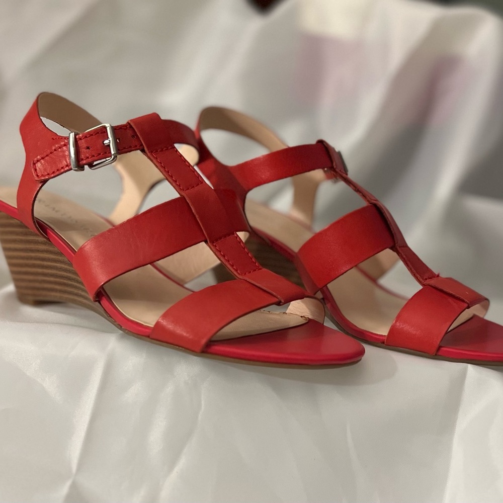 Franco Sarto Red Leather Sandal within 2.5 inch wedge heel - Picture 2 of 2